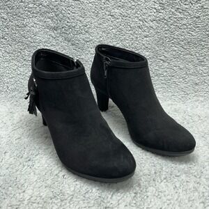 Anne Klein Aksilva Heel Ankle Boots Womens 7M Black Suede Textile Upper Tassel